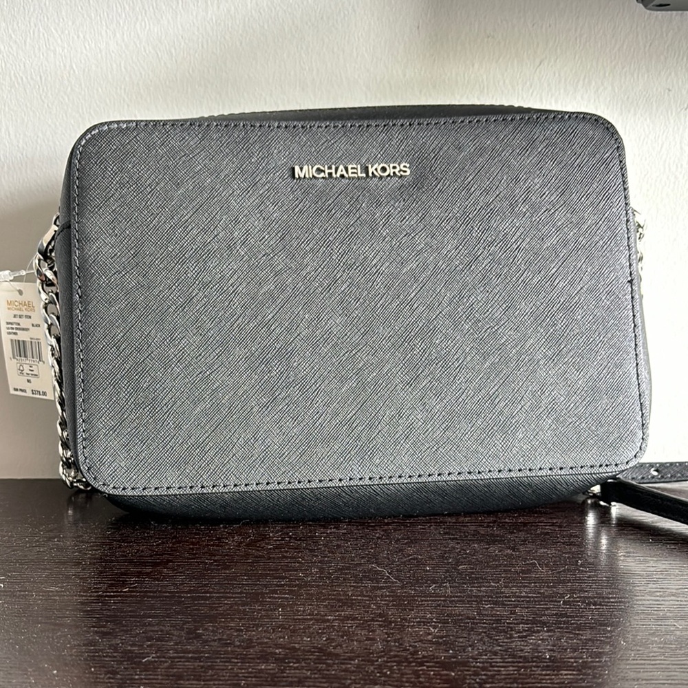 Michael Kors Jet Set Crossbody Purse Handbag Black Leather